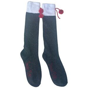 1 Pair JINGLE BELLS Glittery Christmas Knee Length Women's Socks 18.5" Height